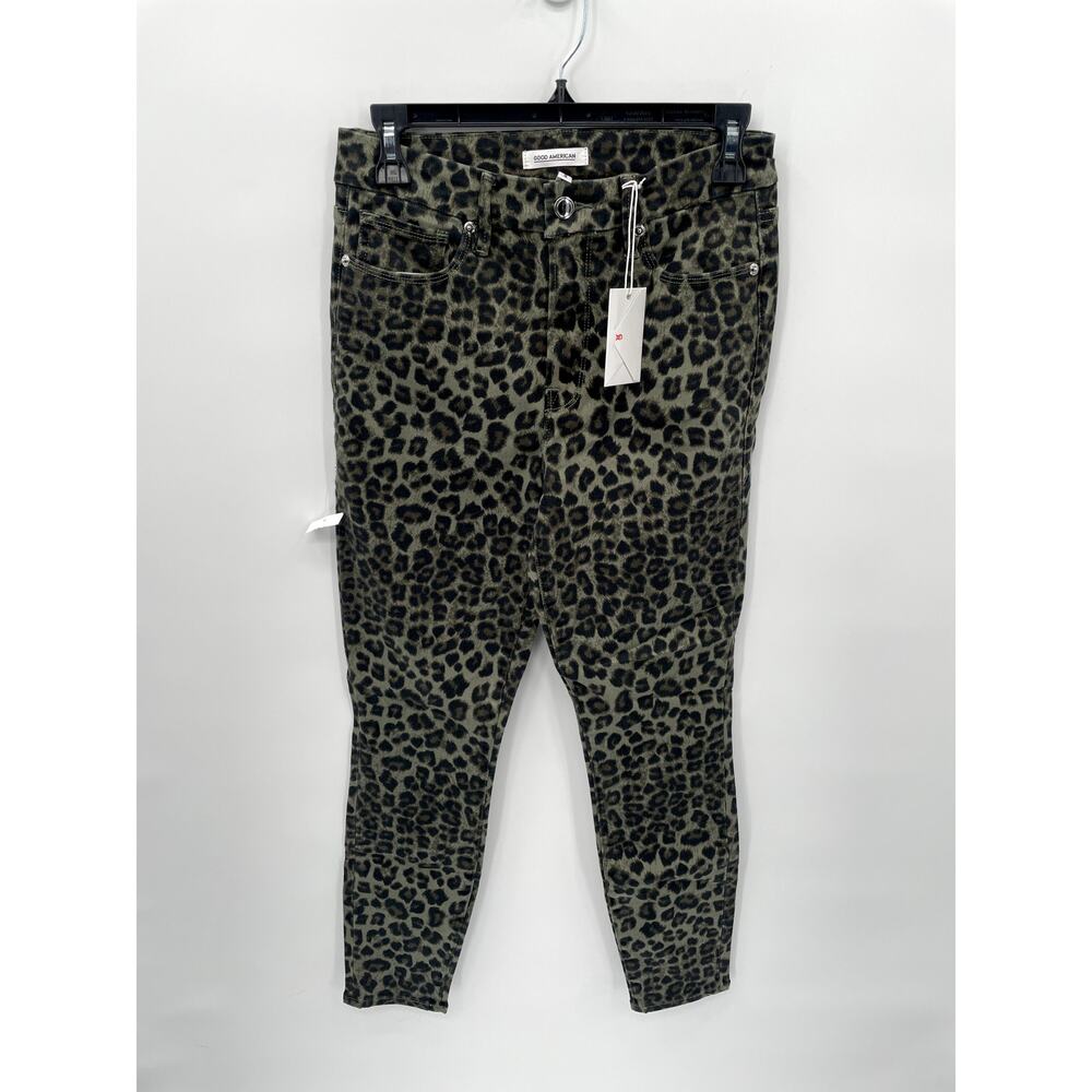 GOOD AMERICAN NWT Good Waist Crop in Sage Leopard Animal Print // 6 - Picture 5 of 11